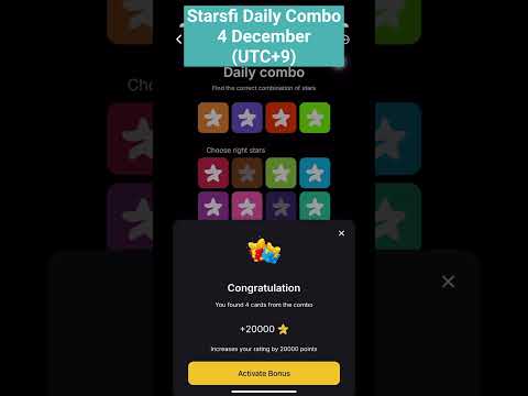 ⭐️【Starsfi】Starsfi Daily Combo | 4 December (UTC+9) Today #starsfi #Daily #combo #today #4december