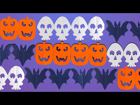 DIY Halloween Paper Garland Pumpkins, Bats & Skulls Tutorial