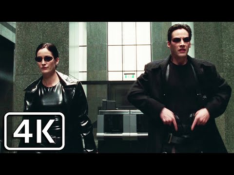 The Matrix - "Guns, lots of guns" Neo and Trinity Shootout Scene [4K]