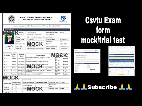 Csvtu Exam Form Mock/Trial test filling || Exam form Nov -Dec mock test ... only final year