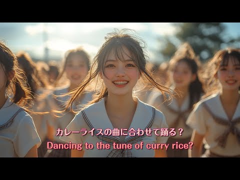 カレーライスに曲に合わせて踊る。Dancing to the tune of curry and rice.