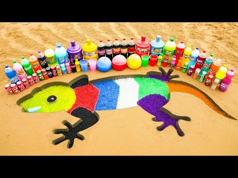 How to make Giant Rainbow Lizard with Orbeez, Coca Cola, Fanta, Mtn Dew, Chupa Chups vs Mentos