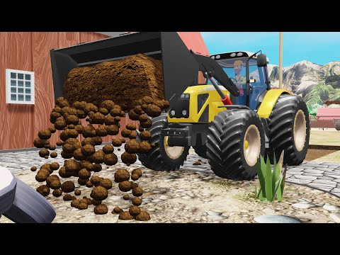 Tractor with Front Loader in Action and Work with Two Tractors - Building a Doghouse on the Farm