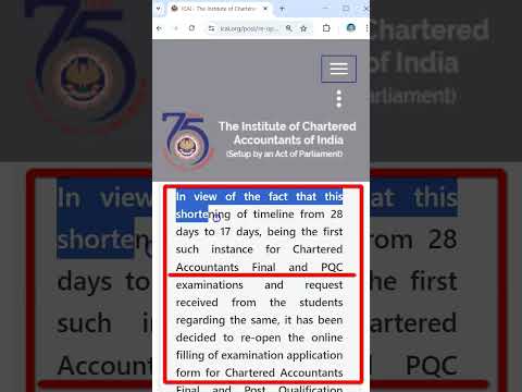 ICAI Reminder Announcement | CA Final Nov 24 | Online Examination Form | #shorts