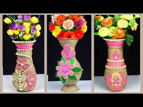 3 Amazing Flower Vase Ideas From Waste Materials | Plastic Bottle Craft Ideas | Jute Craft Ideas |