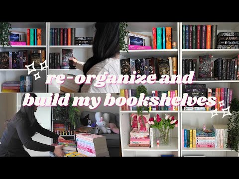 re-organize and build new bookshelves with me | bookshelf tour