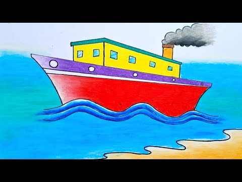 How to draw a ship | 🌊🌊very easy ship drawing for beginners | 😱🔥ship on sea drawing | Kisholoy