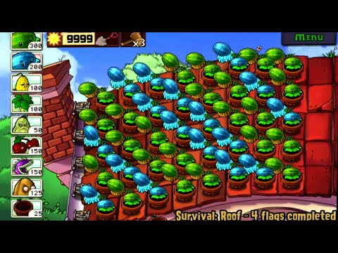 Plants vs Zombies / Survival: Roof / gameply.