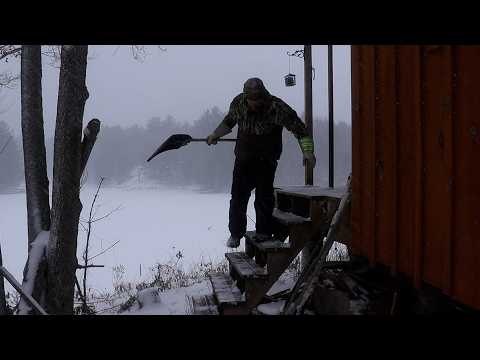 Blasted by Snow Storm at my Off Grid Cabin