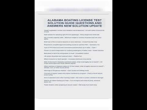 ALABAMA BOATING LICENSE TEST SOLUTION GUIDE QUESTIONS AND ANSWERS NEW SOLUTION UPDATE