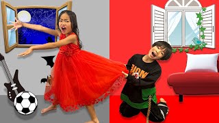 【寸劇】かえで VS あーたんのおもしろい動画コレクション！　Kaede and Ahtan Mysterious Toy Battle | Red vs Black Challenge