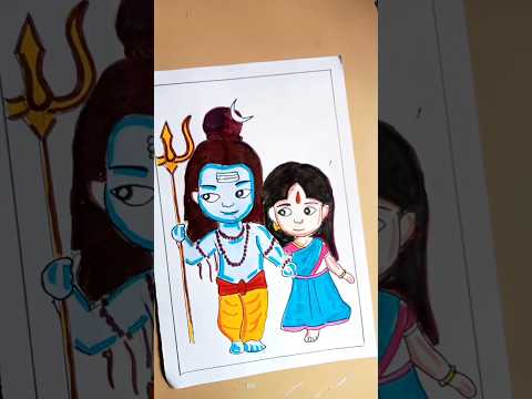 Mahadev and mata parbati drawing 🙏♥️ #mahadev #parvati #shorts #art