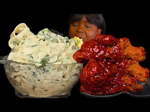 ASMR CHICKEN WINGS  & ALFREDO CREAMY PASTA MUKBANG (NO Talking) |Slurpy Sticky Eating Sounds