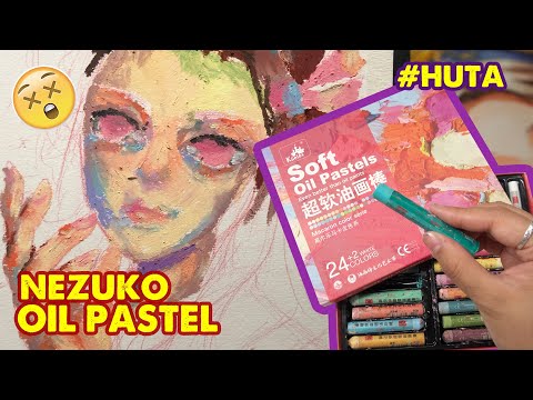 Trying Oil Pastel for the FIRST TIME - Drawing Nezuko grown up | Huta Chan