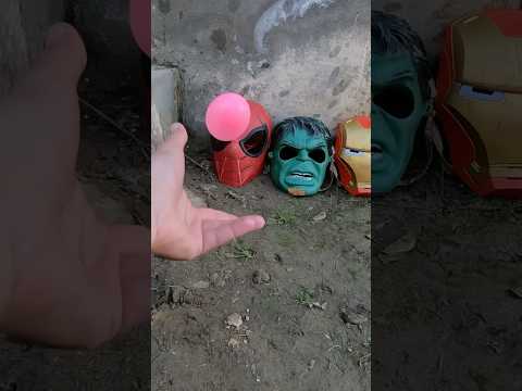 Oh wow water balloon popping against spiderman mask hulksmash mask