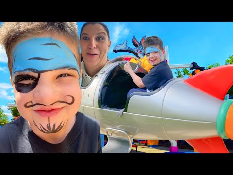 Caleb is a PIRATE! KiDS Face PAINT MAKEOVER at SIX FLAGS! , RAINFOREST CAFE AND LEGO STORE!