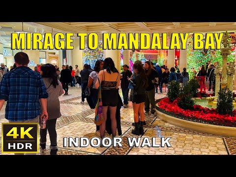 [4K HDR] The Mirage to Mandalay Bay Mostly Indoor Walk | Las Vegas Strip | 2024