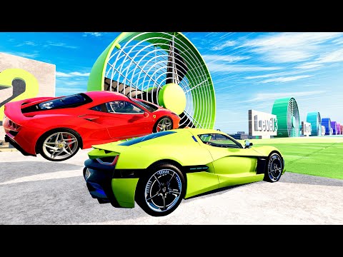 Cars VS Giant DUAL FANS Challenge Race Game - Sports Car Driver -   BeamNG Drive #2