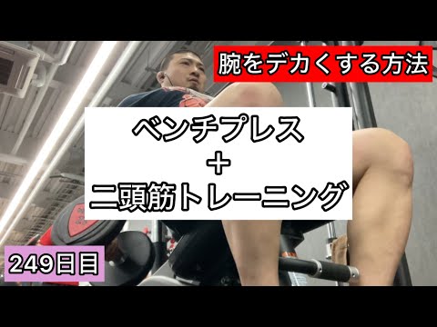 【腕を太くする方法】ベンチプレス＋上腕二頭筋トレーニング『エブリベンチ249日目』