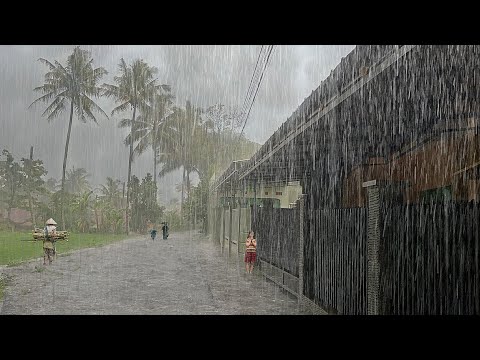 Super heavy rain in my village | very cool and quiet, Sleep instantly with the sound of heavy rain