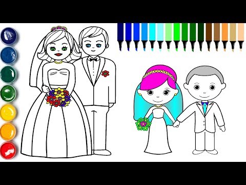 Little Bride and Groom Coloring Page | How to Draw Groom Bride