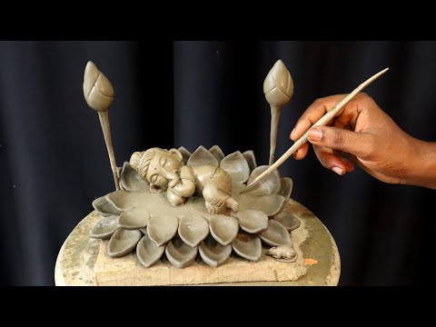 Bal ganesha sleeping on lotus flower | ganesh murti making | clay art