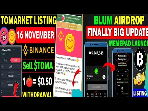 Blum Airdrop Claim And Withdraw || Blum Memepad Kya Hai Tomarket Listing on Binance