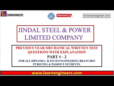 JINDAL STEEL AND POWER LIMITED MECHANICAL PREVIOUS YEAR WRITTEN TEST QUESTIONS PART - 2 || JSPL ||