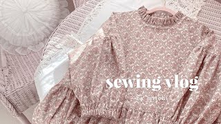 sewing vlog｜大人可愛いクラシカルなスタンドカラーワンピース作り｜洋裁日記｜diy stand collar dress｜make a dress｜SUB