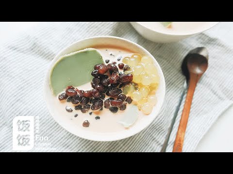 珍珠红豆抹茶奶冻，一口入魂～