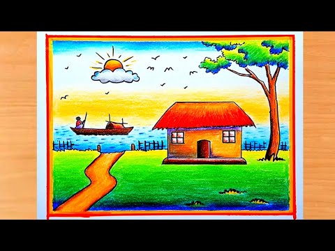 Beautiful scenery drawing | How to draw a scenery | A simple and easy scenery drawing 🥰👌