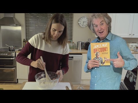 James May tries to teach Lucy one of the recipes from his book