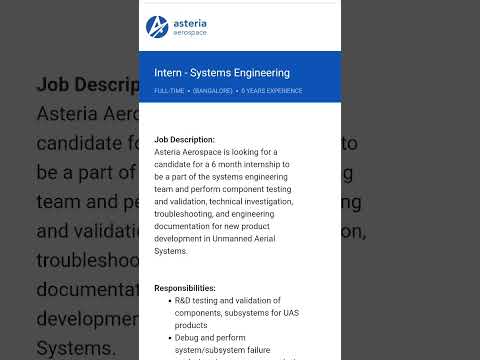 Asteria Aerospace hiring Intern | Systems Engineering #offcampusdrive#internship #2022 #2023#hiring