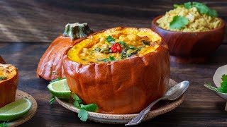 Super Easy THAI PUMPKIN CURRY in a Roasted Pumpkin Bowl