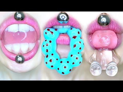 ASMR CLEAR TEETH PUDDING GUMMY BEAR JELLY SKY PEALR MUKBANG 투명 이빨 푸딩 곰돌이 젤리 푸른 펄 먹방