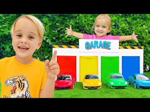 Chris and Alice play with colorful slides and toy cars