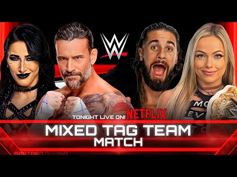 WWE 2K24 | CM Punk & Rhea Ripley VS Seth Rollins & Liv Morgan - Mixed Tag Team Match | Raw