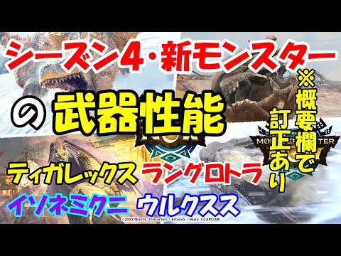 モンハンNOW 新 モンスターの  武器 性能 ティガレックス　ウルクスス　ラングロトラ　イソネミクニ　シーズン４ イベント  スラッシュアックス スラアク チェンジブースト　凶会心　回避装填