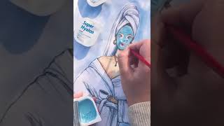 Using REAL skincare on my fashion illustration | Painting Process