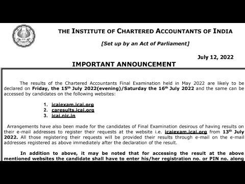 | ICAI Official Announcement CA Final Result | Fact or Fake | Official Notification 🥱|