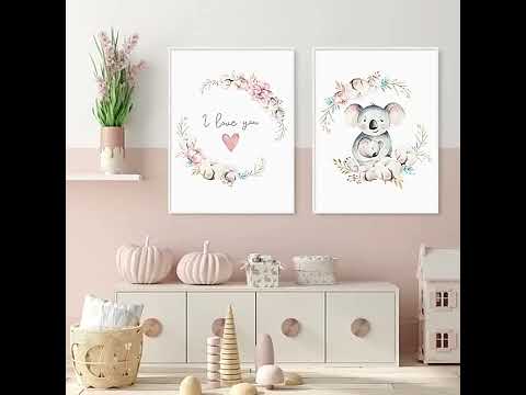 Loving Koala Mother and Baby Garland Canvas Painting Wall Art Prints Poster Kids Bedroom Home Decor