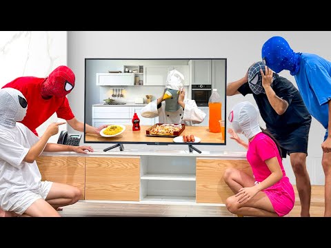 The Amazing 5 Spider Man vs Magic Television ( Stealing Food , Take Nert Gun...) By Life Hero