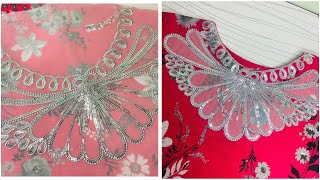 Instagram Viral Embroidered Organza Neck Design Cutting and Stitching ll Elegant Fashion