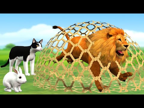 चतुर खरगोश बिल्ली और जाल मैं शेर Hindi Kahaniya - Panchatantra Moral Stories - 3d Hindi fairy tales