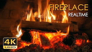 4K Realtime Fireplace - Relaxing Fire Burning Video - 3 Hours - No Loop - Ultra HD - 2160p