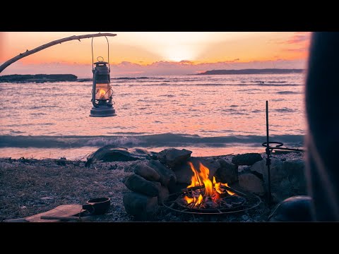 SOLO Camping by Japan's Beautiful Coast with Campfire and Sunset(Healing).