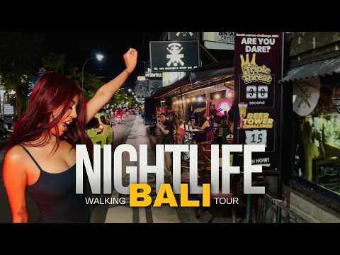 BALI NIGHTLIFE 🇮🇩 Kuta WALKING Tour - Legian Indonesia