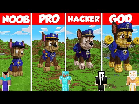 Chase Paw Patrol Build Battle Challenge - Noob vs Pro vs Hacker vs God - Minecraft Animation