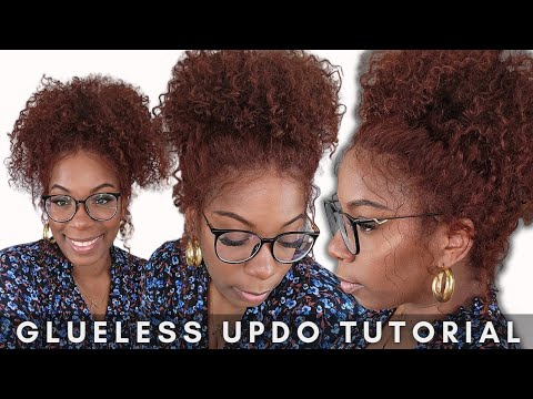 No Glue, WISPY UPDO! Reddish Brown Jerry Curly Wig Step-by-Step Install *Bobbi Pin* HACK NadulaHair