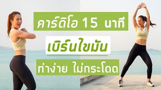 คาร์ดิโอเบิร์นไขมัน 15 นาที ท่าง่าย ไม่กระโดด | Booky HealthyWorld